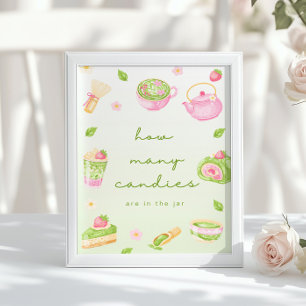 Póster Cuántas golosinas Té Matcha Rosa Baby Shower