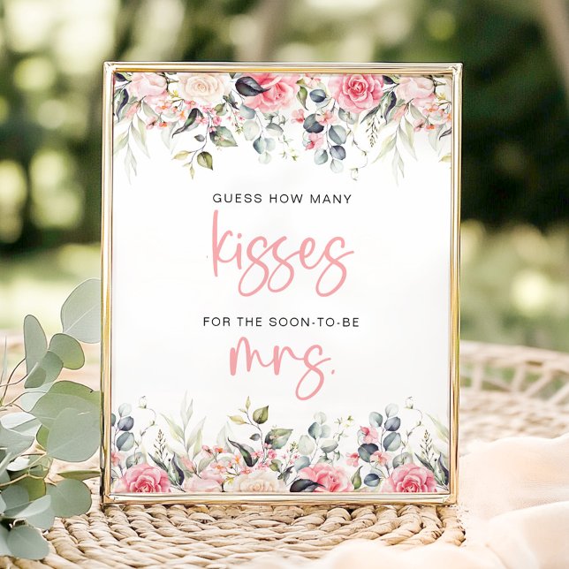 Póster ¿Cuántos besos de Rubor Floral Bridal Shower Game (Subido por el creador)
