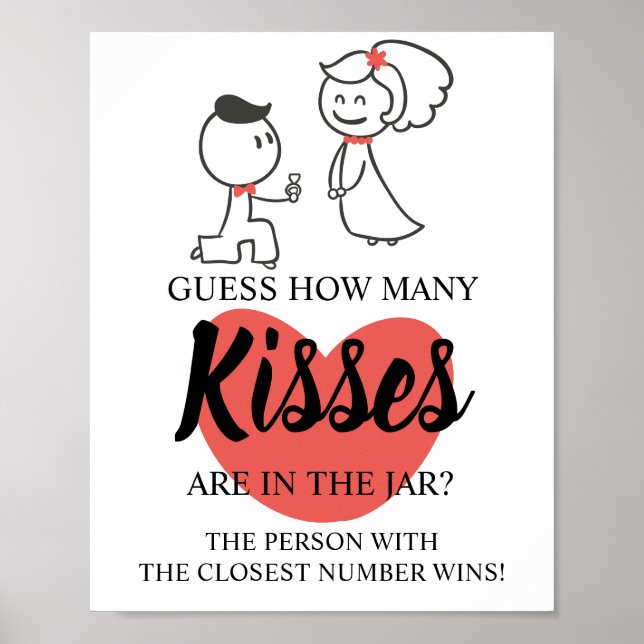 Póster ¿Cuántos besos Rótulo de juego de ducha de novia? (Frente)