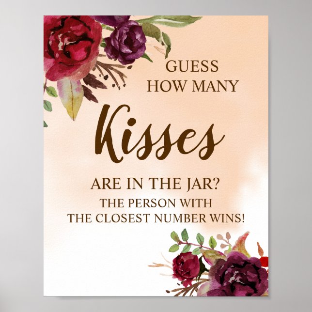 Póster Cuántos besos | Rótulo de juego de ducha de novia  (Frente)