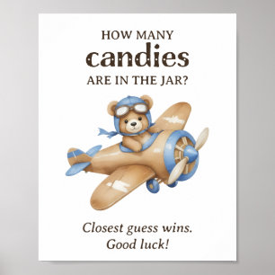 Póster Cuántos Canales Teddy Bear Pilot Baby Boy Shower
