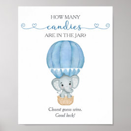 Póster Cuántos Candies Blue Elephant Juego de Baby Shower
