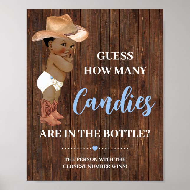 Póster ¿Cuántos Candies un Cowboy Baby Shower Game Rótulo (Frente)