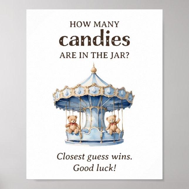 Póster Cuántos caramelos Teddy llevan Baby Shower de niño (Frente)