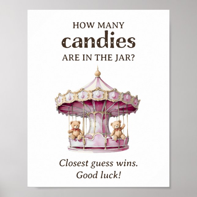 Póster ¿Cuántos caramelos Teddy tienen Baby Shower Chica  (Frente)