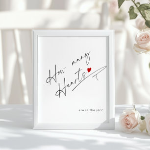 Póster Cuántos corazones hay en el frasco escritura minim