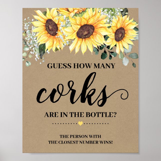 Póster Cuántos Corchos Vegetación Girasoles Letrero de ju (Frente)
