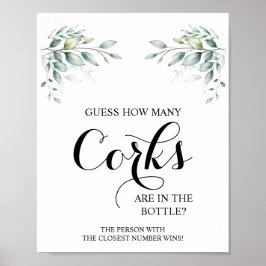 Póster ¿Cuántos Corks Eucalyptus Bridal Shower Game Rótul