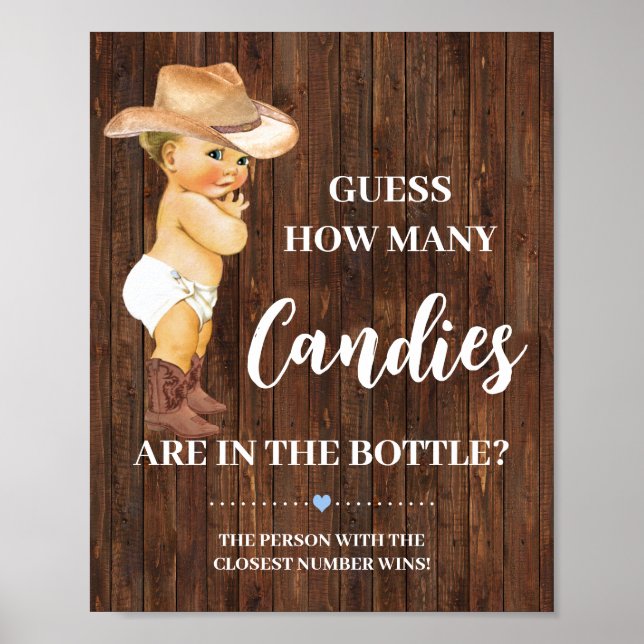 Póster ¿Cuántos Cowboy Candies Cowboy Baby Shower Game Ró (Frente)