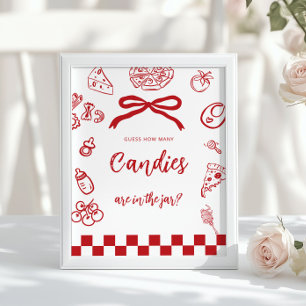 Póster Cuántos dulces Juego de dibujo manual de lazo rojo