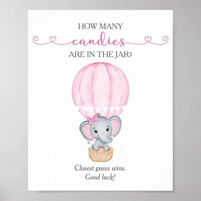 Póster Cuántos Dulces Juego para Baby Shower de Elefante  (Frente)