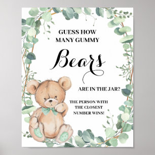 Póster Cuántos juegos de Baby Shower de Gummy Bears Green