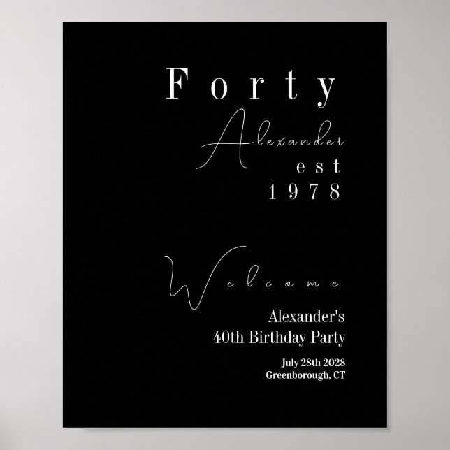 Póster Cuarenta Bienvenida a la Fiesta de Cumpleaños Núme (Frente)
