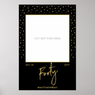 Póster Cuarenta   Black & Gold 40th Birthday Photo Frame 