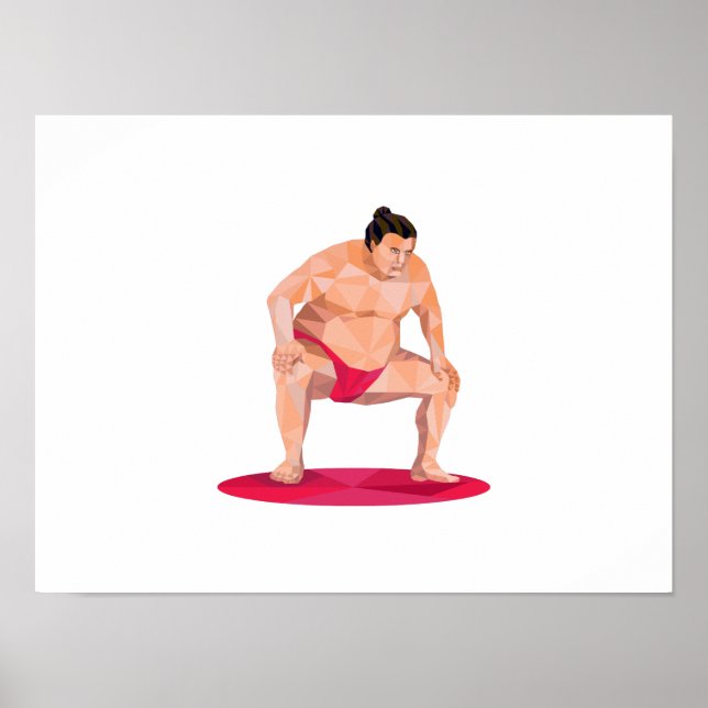 Póster Cuartel de lucha de sumo japonés de bajo polígono (Frente)