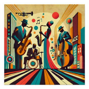 Póster Cuarteto de la Edad de Jazz de Mid Century