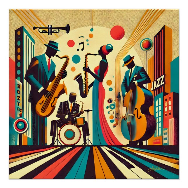 Póster Cuarteto de la Edad de Jazz de Mid Century (Anverso)