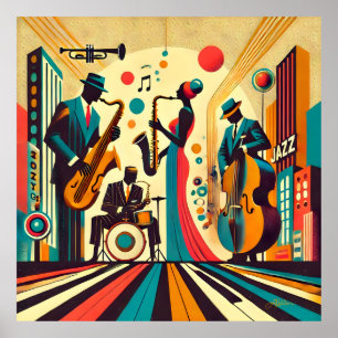 Póster Cuarteto de la Edad de Jazz de Mid Century