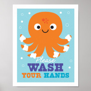Póster Cuarto de baño Lávate las manos Octopus Art Poster