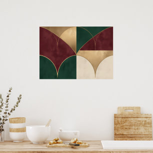 Póster Cuarto de Círculo Art Deco Pétalo Verde Carmesí Do