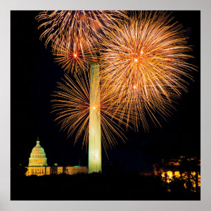 Póster Cuarto de julio, pantalla de fuegos artificiales,