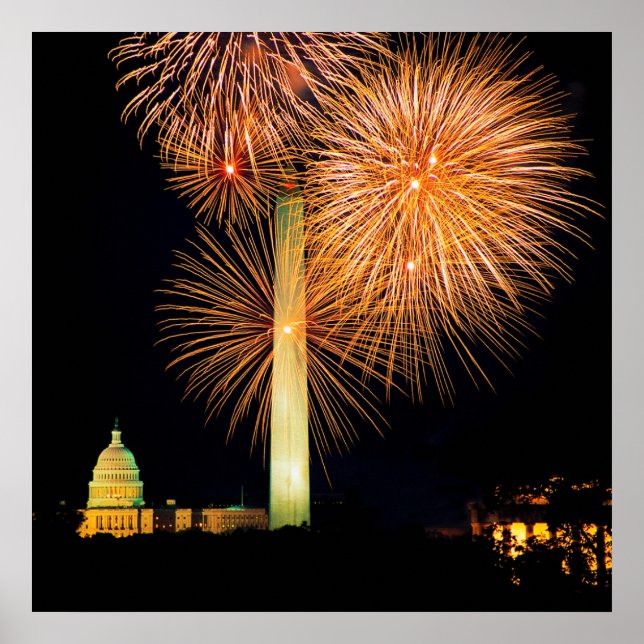 Póster Cuarto de julio, pantalla de fuegos artificiales,  (Frente)