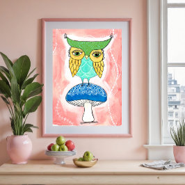 Póster Cuarto de Niños Búho Artista Pintura Acuarela Niño