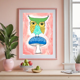 Póster Cuarto de Niños Búho Artista Pintura Acuarela Niño