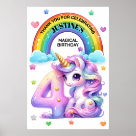Póster Cuarto Fiesta de cumpleaños con arcoiris y unicorn