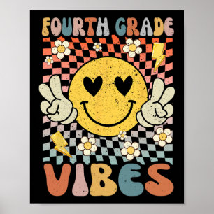 Póster Cuarto Grado Vibes 4º Grado Maestro Retro 1º Día