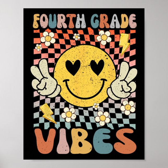 Póster Cuarto Grado Vibes 4º Grado Maestro Retro 1º Día (Frente)