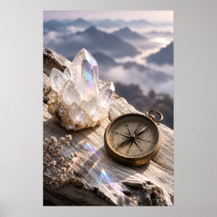 Póster Cuarzo Cristal y Compás de Latón Etéreo Quietud Li