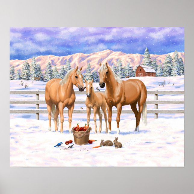Póster Cuatrimestre Palomino De Caballos En Nieve De Invi (Frente)