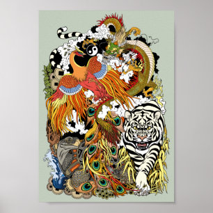 Póster cuatro animales celestes