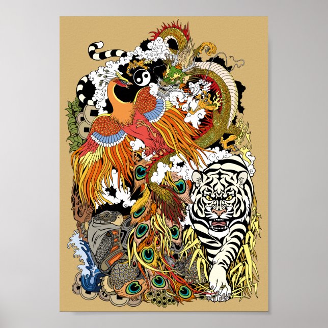 Póster cuatro animales celestes (Frente)