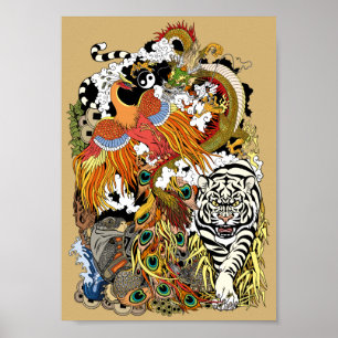 Póster cuatro animales celestiales