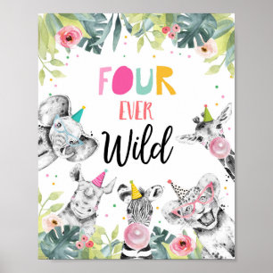 Póster Cuatro animales Fiestas Safari salvajes de la hist