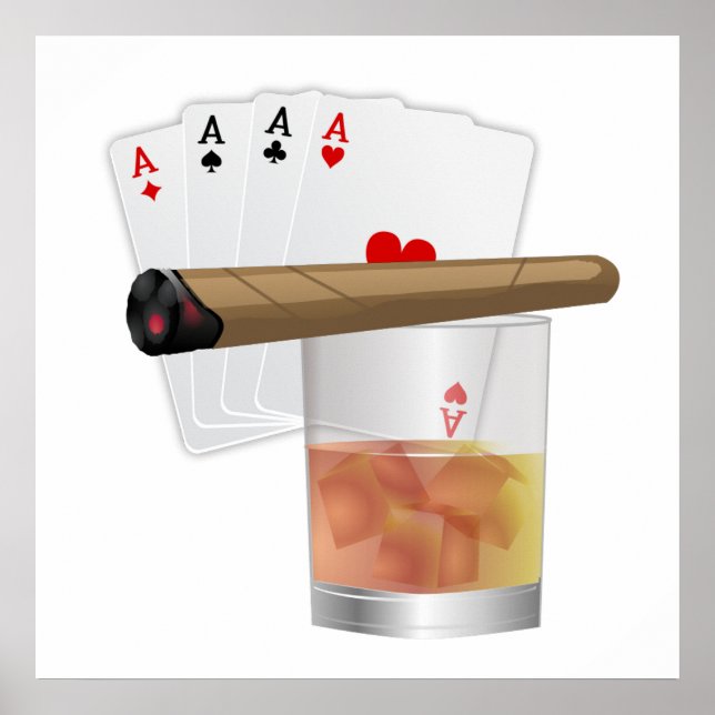 Póster Cuatro Ases, Una Bebida Y Un Cigar (Frente)