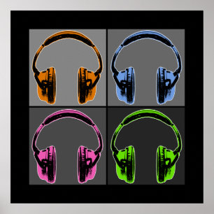 Póster Cuatro auriculares Pop Art