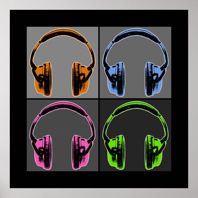 Póster Cuatro auriculares Pop Art (Frente)