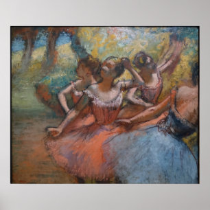 Póster Cuatro bailarinas de ballet en escena de Degas