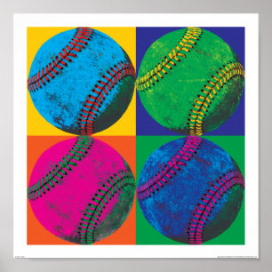 Póster Cuatro Baseballs en diferentes colores