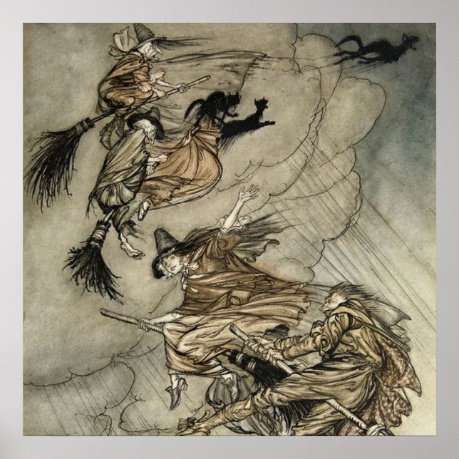 Póster Cuatro brujas "Up The Chimney" de Arthur Rackam (Frente)