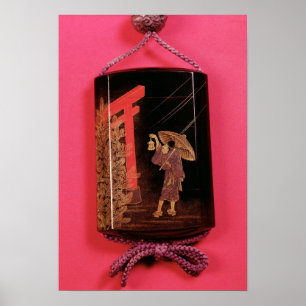 Póster Cuatro cajas inro que representan a un hombre refu