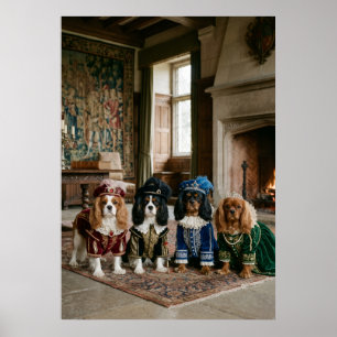 Póster Cuatro Cavalier Spaniels con Ropa de la Renaissanc