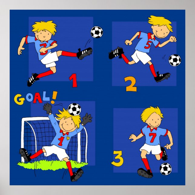 Póster Cuatro chicos jugando al fútbol (Frente)
