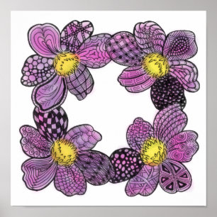 Póster Cuatro Dahlias o violetas africanas en rosa y mora