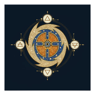 Póster Cuatro Elementos Mandala Marroquí Geometría Sagrad