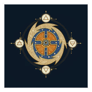 Póster Cuatro Elementos Mandala Marroquí Geometría Sagrad