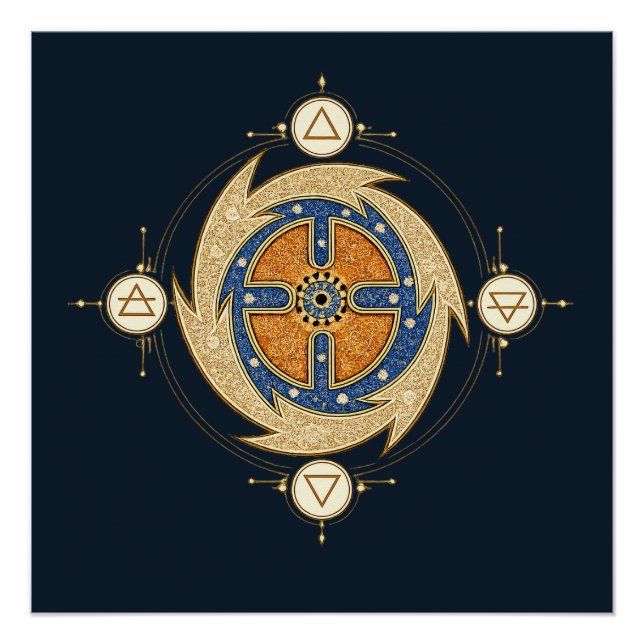 Póster Cuatro Elementos Mandala Marroquí Geometría Sagrad (Anverso)